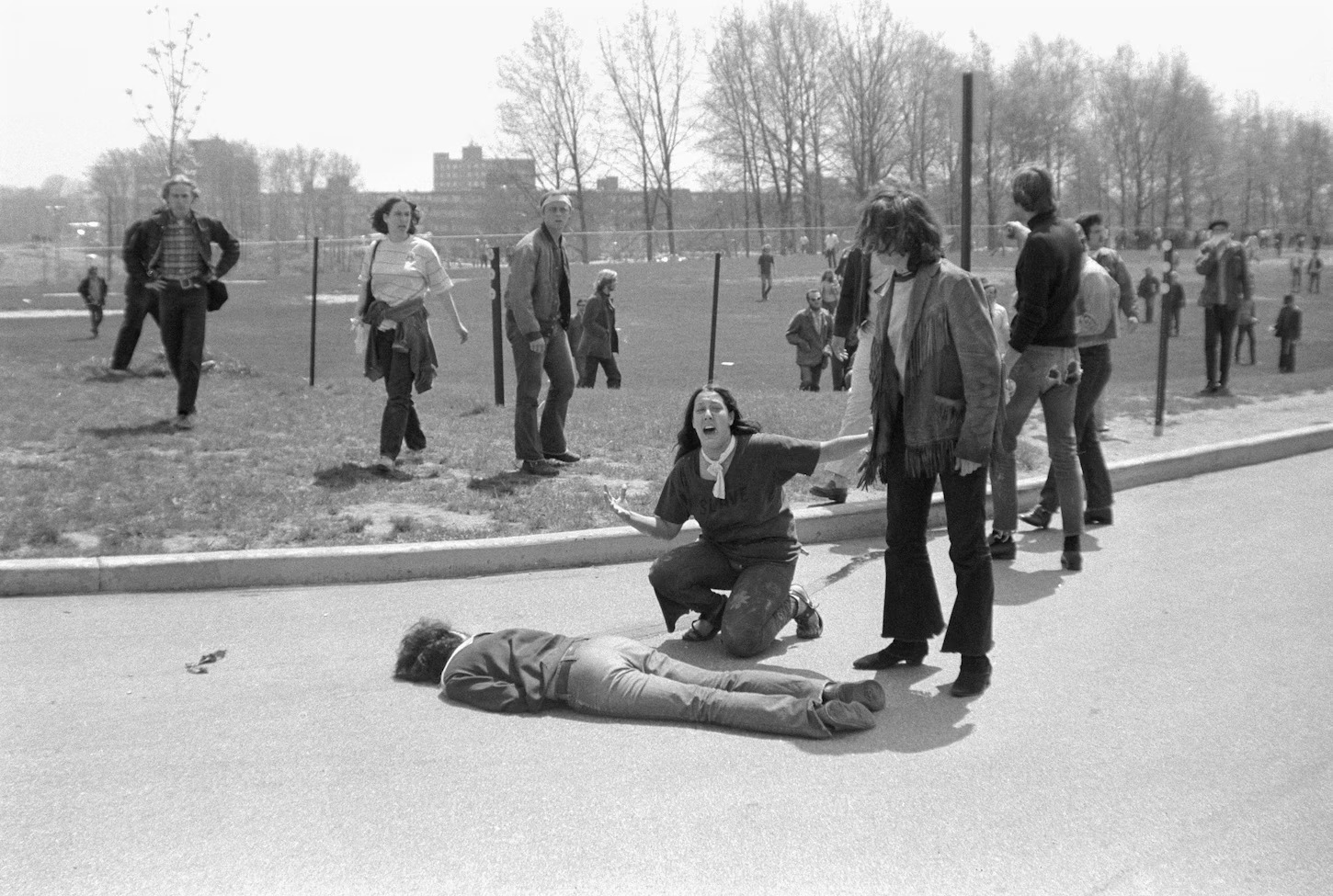 Mary Ann Vecchio gestures and screams as she kneels by the body of a student, Jeffrey Miller, lying face down on the campus of Kent State University, in Kent, Ohio John Filo: Kent State Massacre